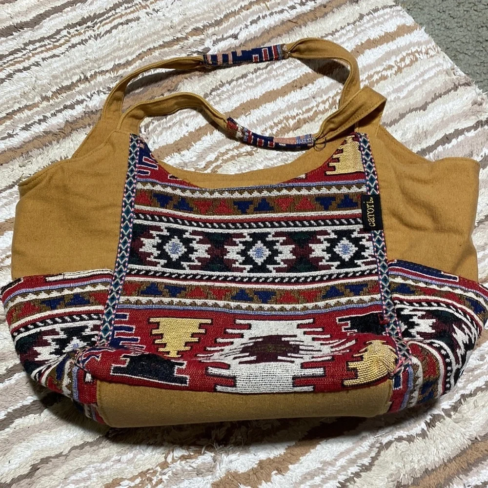 Catori Southwestern Geometric Print Fabric Shoulder Purse Bag Medallion Charm​​